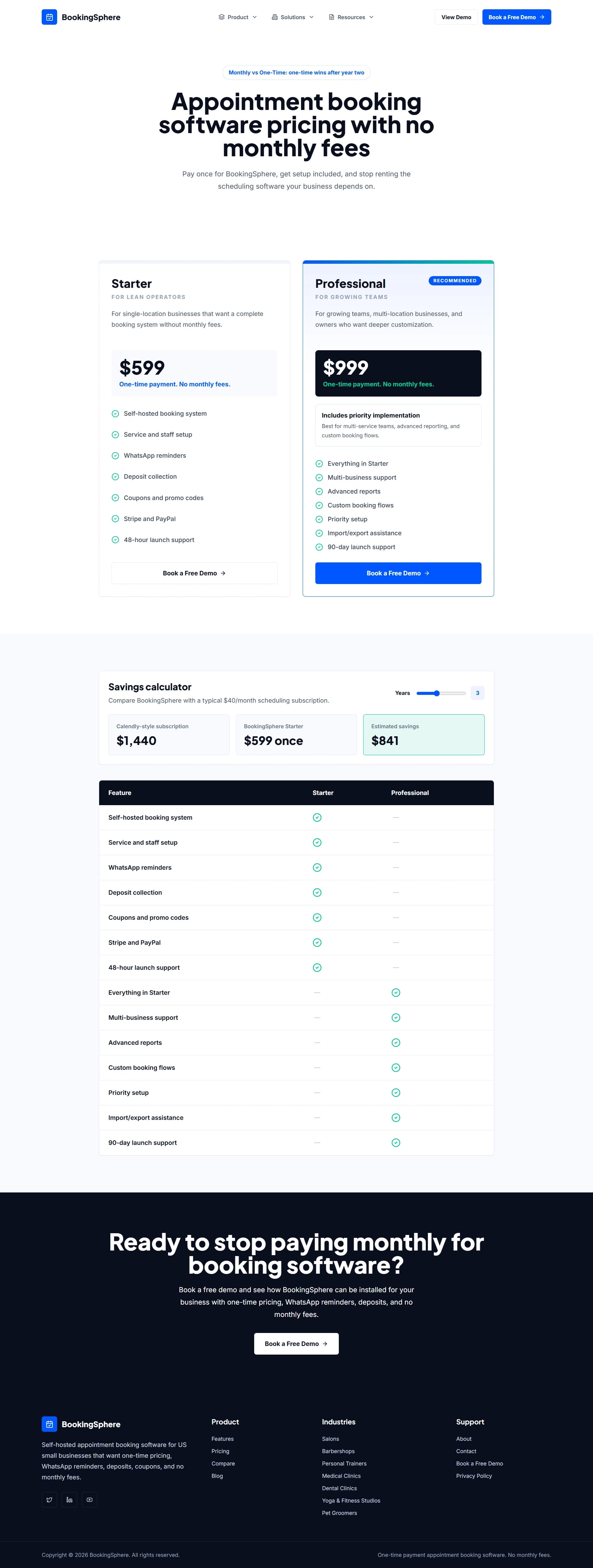 Bookingsphere pricing page