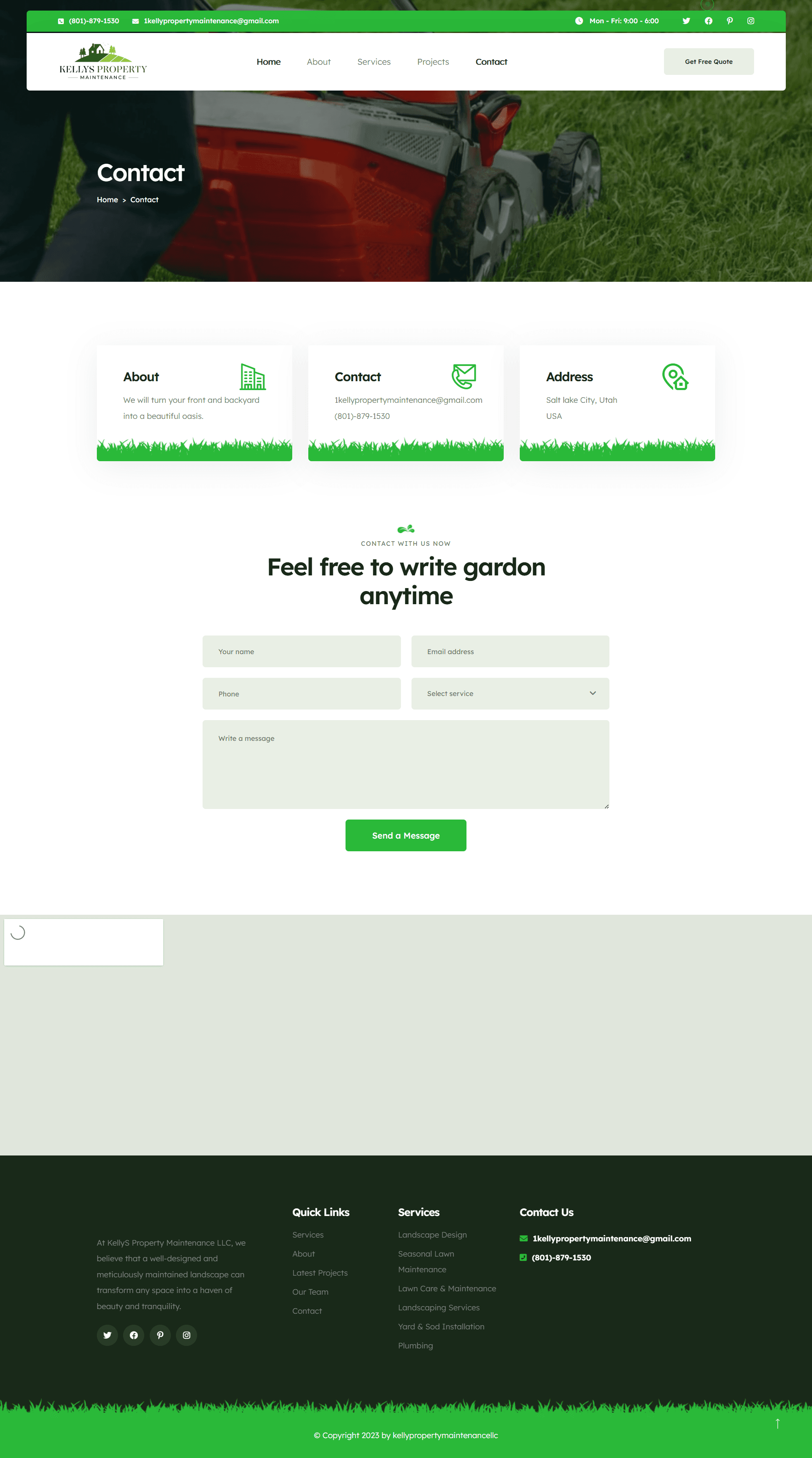 Kelly's Property Maintenance contact page
