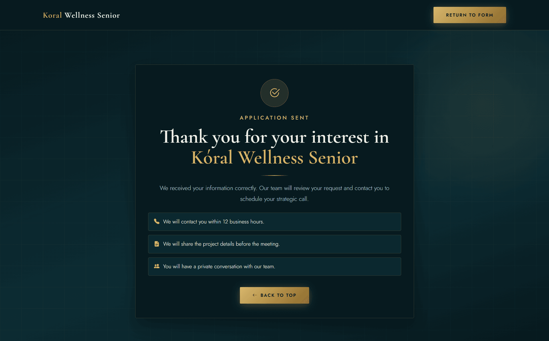 Koral Wellness Senior thank you page